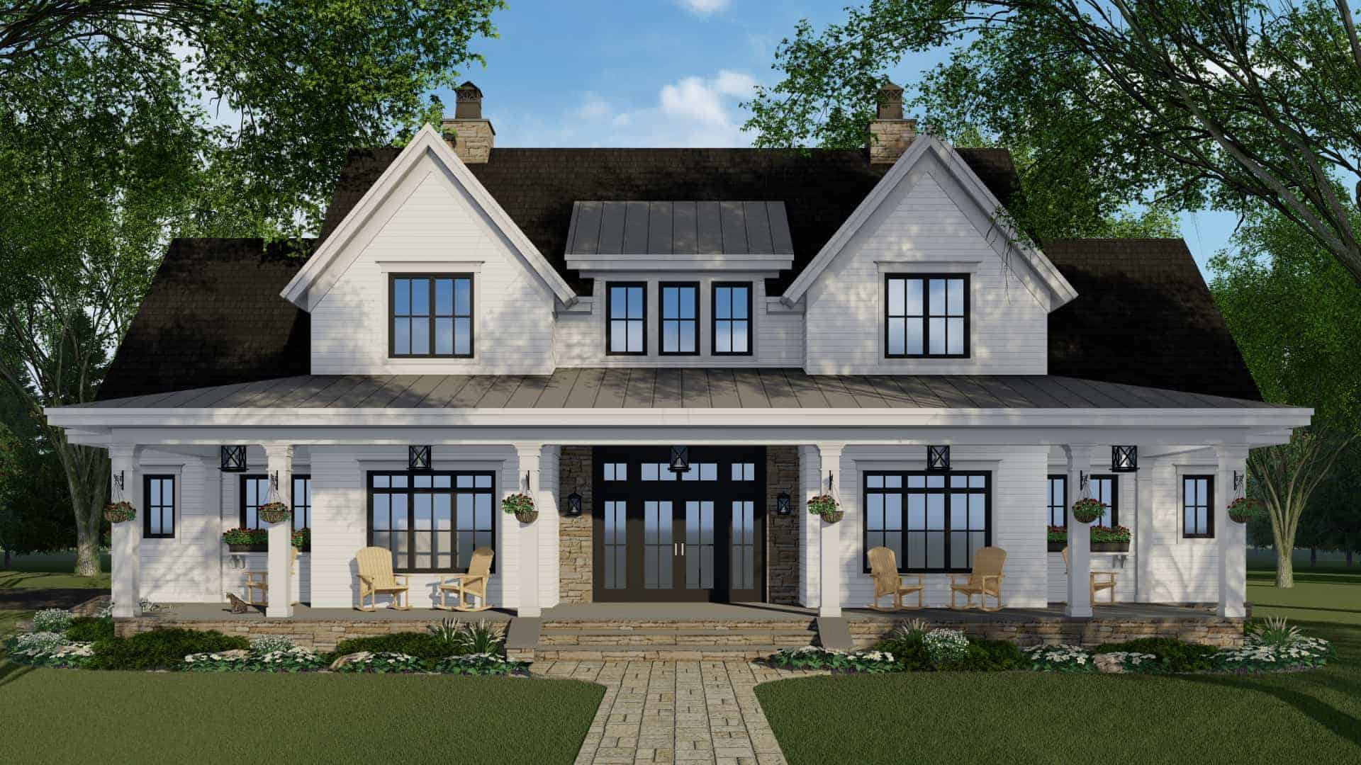 Front elevation of Modern Farmhouse home (ThePlanCollection: House Plan #165-1170)