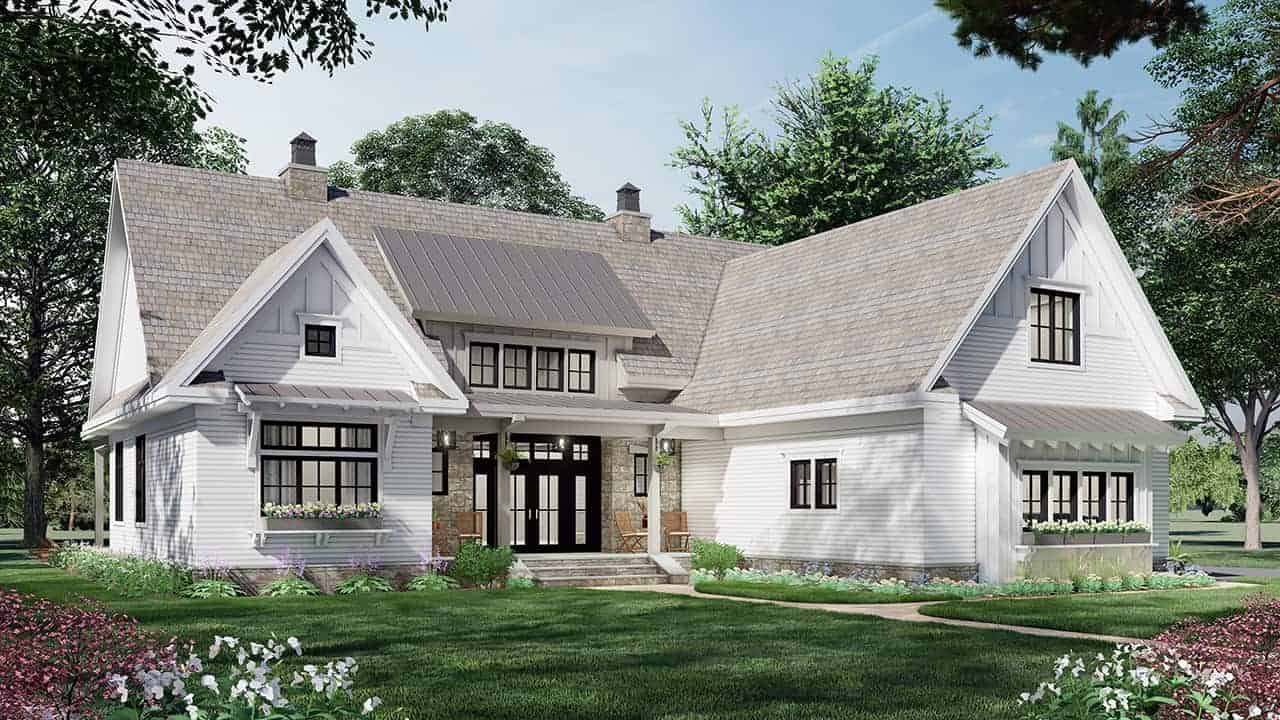 Front elevation of Ranch home (ThePlanCollection: House Plan #165-1181)
