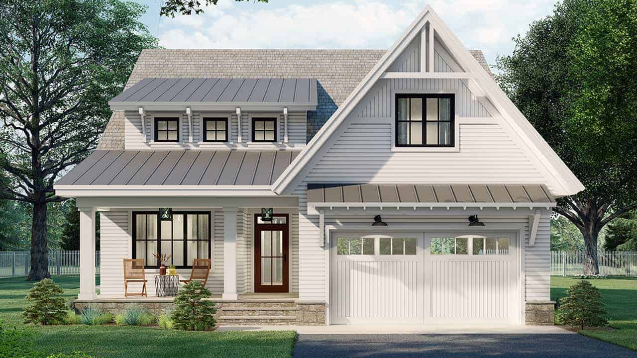 Front elevation of Farmhouse home (ThePlanCollection: House Plan #165-1186)