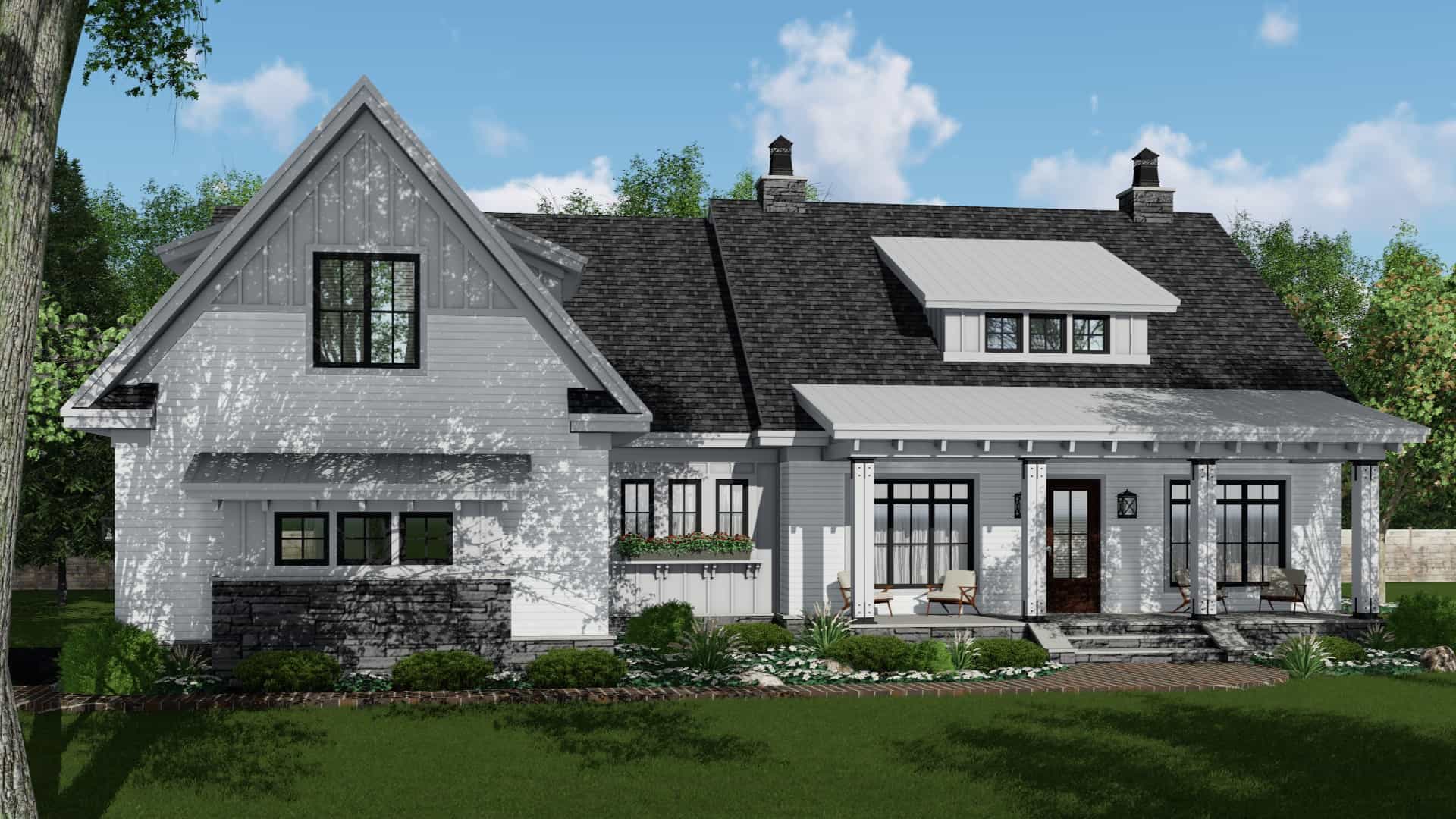 Front elevation of Modern Farmhouse home (ThePlanCollection: House Plan #165-1190)