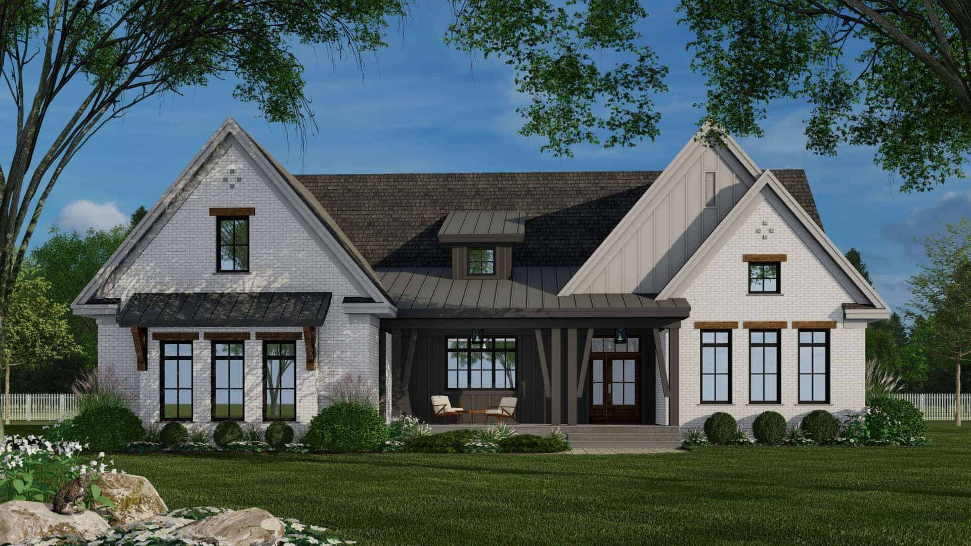 Front elevation of Modern Farmhouse ranch (ThePlanCollection: House Plan #165-1192)