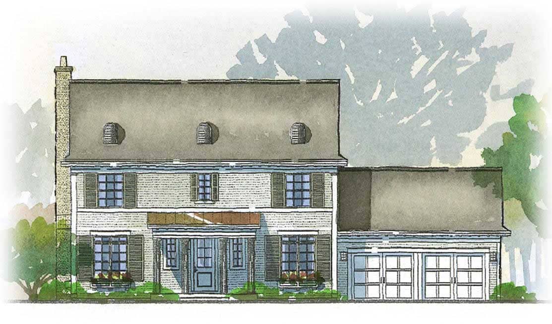 This is a colored rendering of these traditional houseplans.