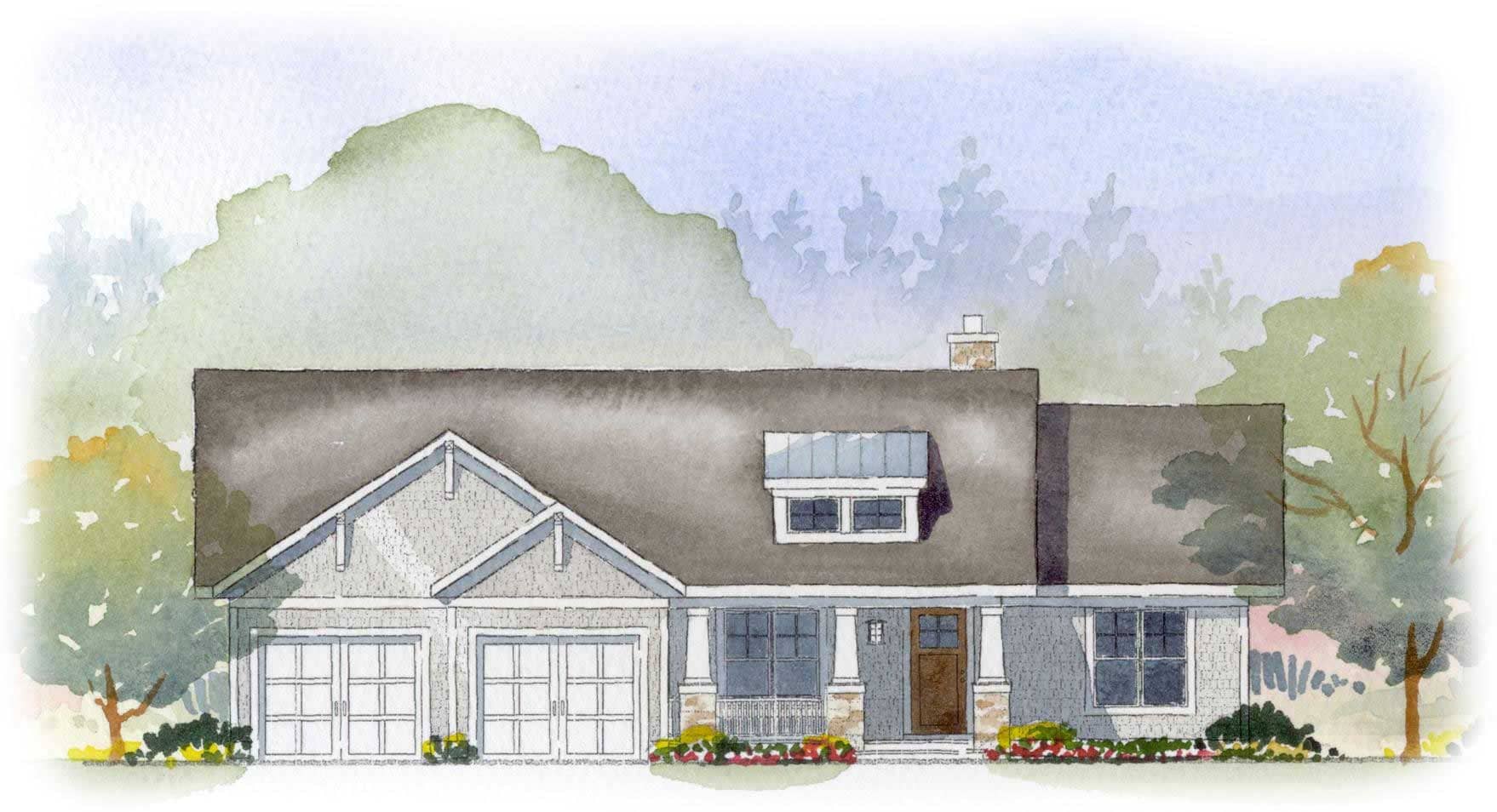 This is a colorful rendering of these Ranch Homeplans.