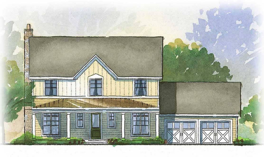 This is a colored rendering of these Farmhouse Home Plans.