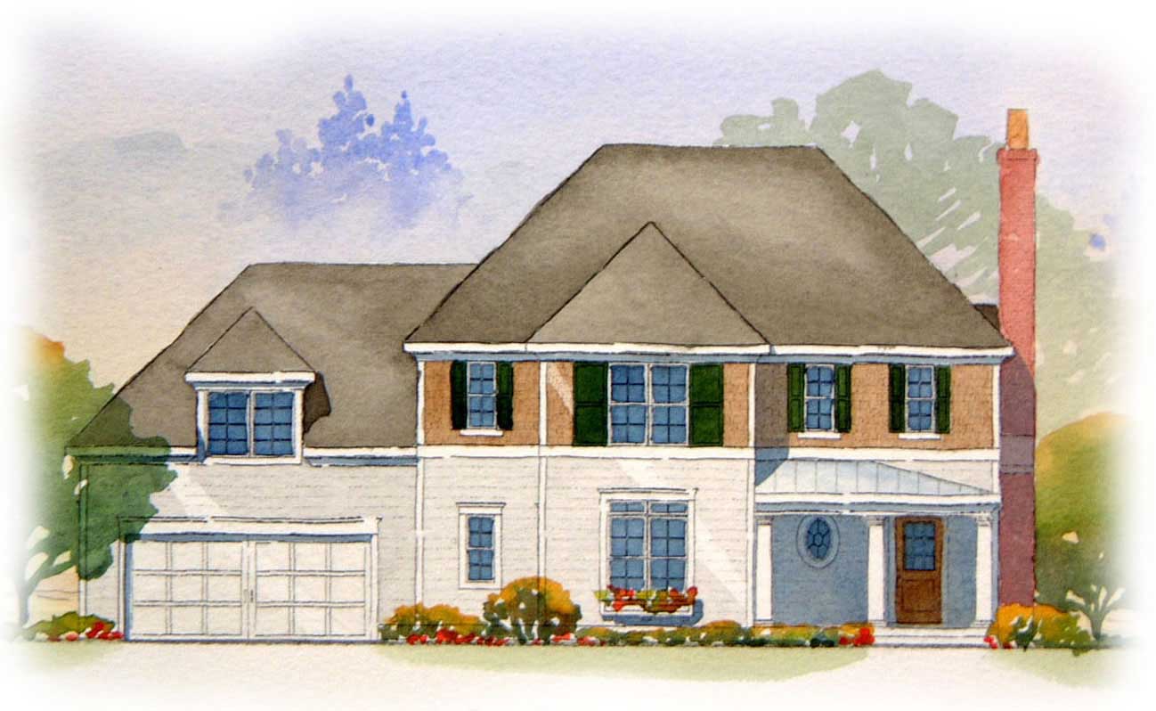 This is a colored rendering of these European House Plans.