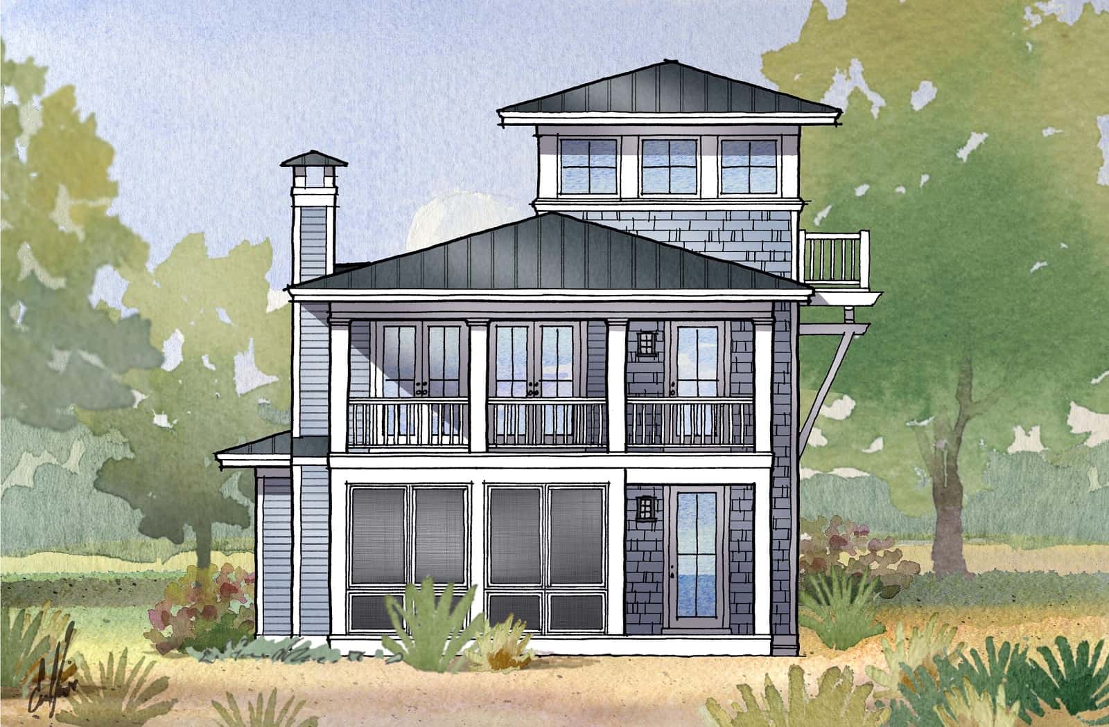 Front elevation of Coastal home (ThePlanCollection: House Plan #168-1164)