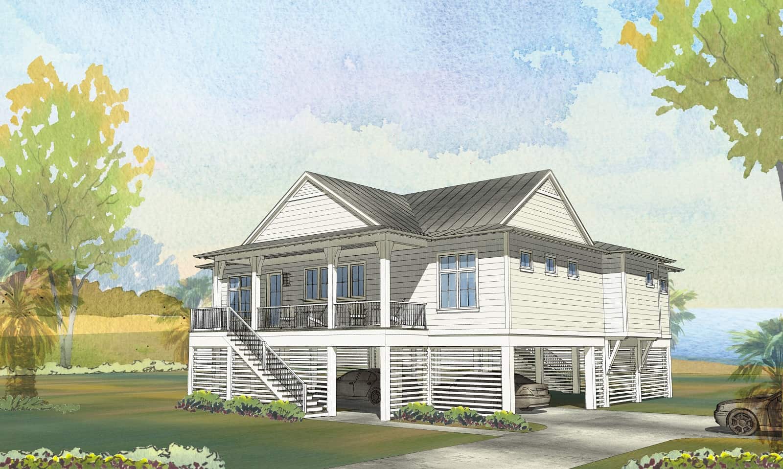 Front elevation of Lake home (ThePlanCollection: House Plan #168-1169)