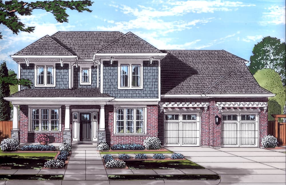 Front elevation of Craftsman home (ThePlanCollection: House Plan #169-1137)