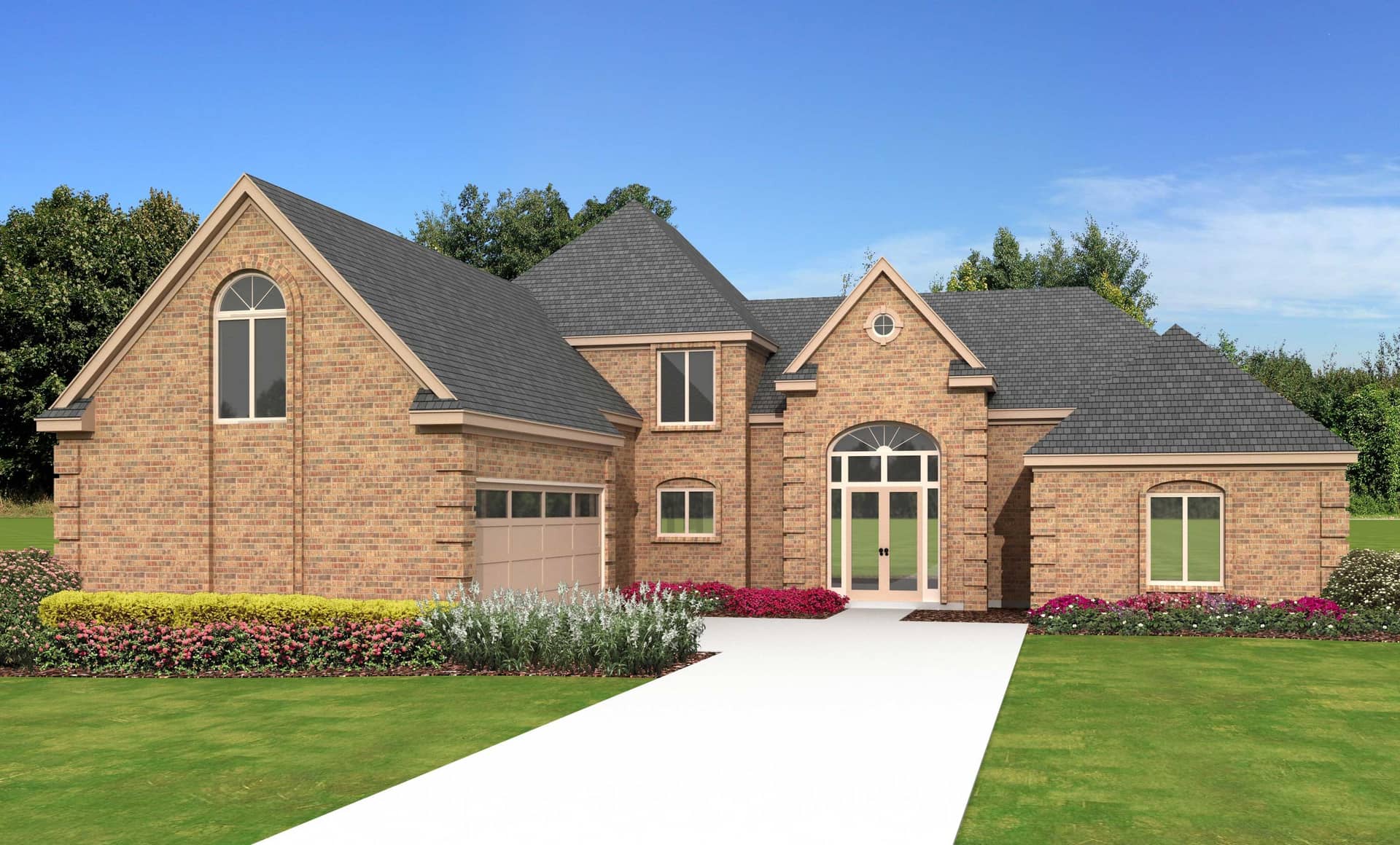 Front view of French home (ThePlanCollection: House Plan #170-1334)