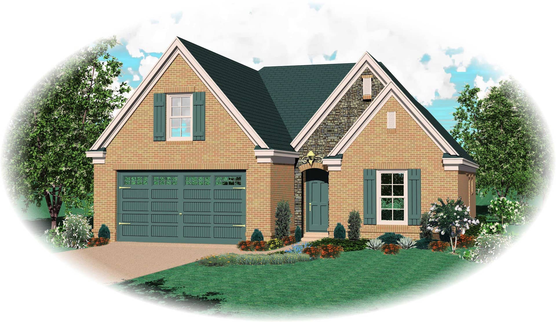 Front view of Country home (ThePlanCollection: House Plan #170-1439)