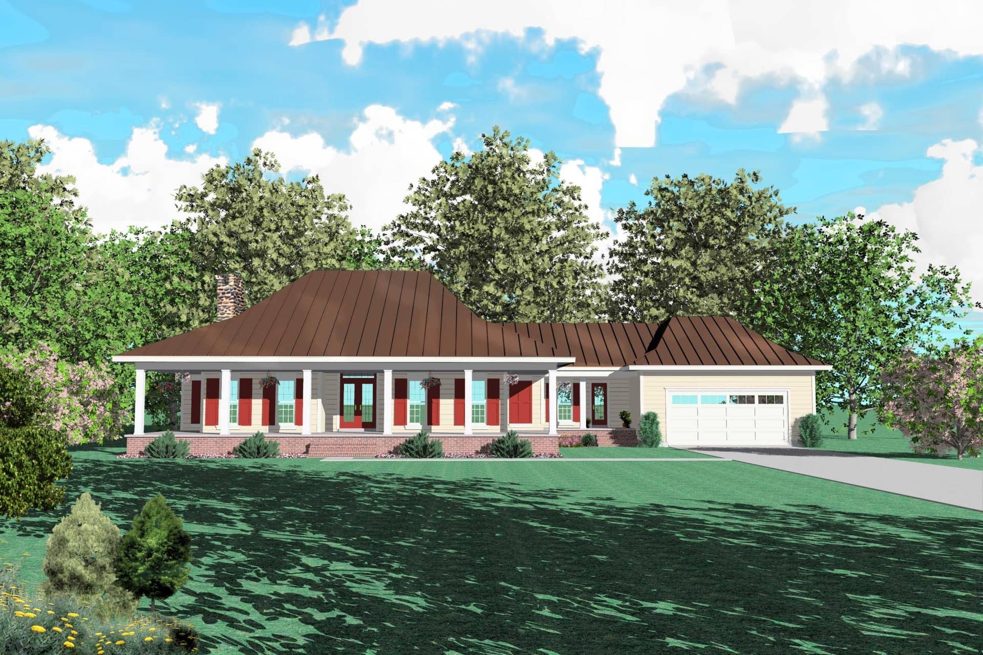 Front view of Country home (ThePlanCollection: House Plan #170-1648)