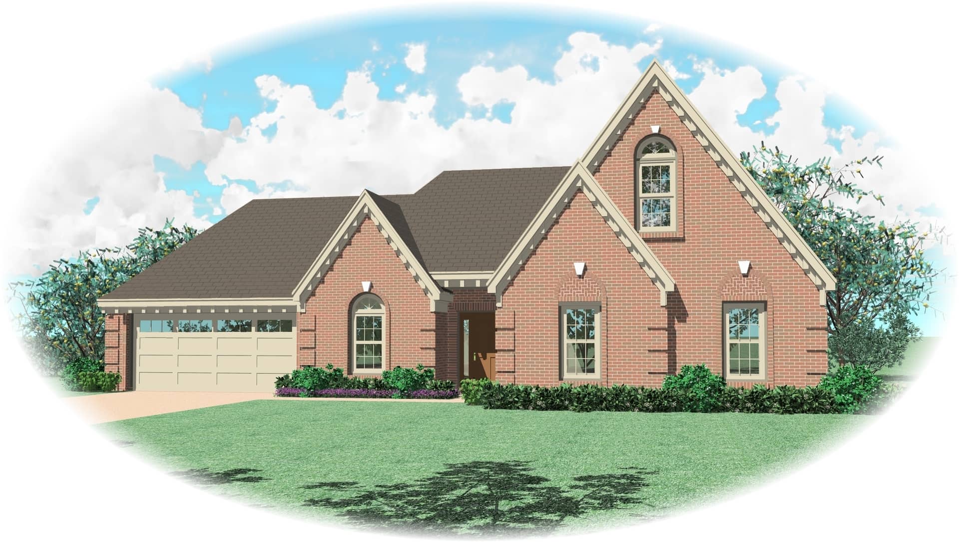 Front view of French home (ThePlanCollection: House Plan #170-2229)