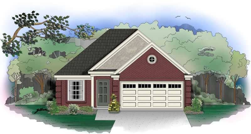 Front view of French home (ThePlanCollection: House Plan #170-2984)