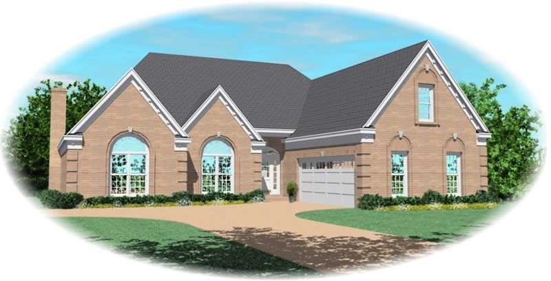 Front view of French home (ThePlanCollection: House Plan #170-3332)