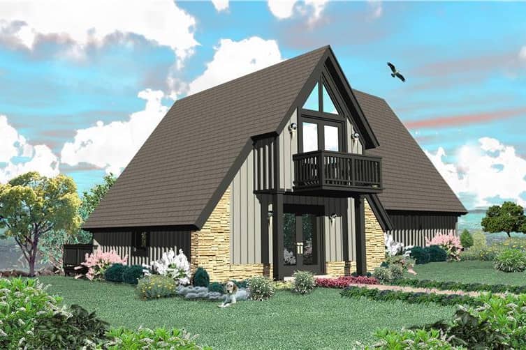 Front view of A Frame home (ThePlanCollection: House Plan #170-3361)