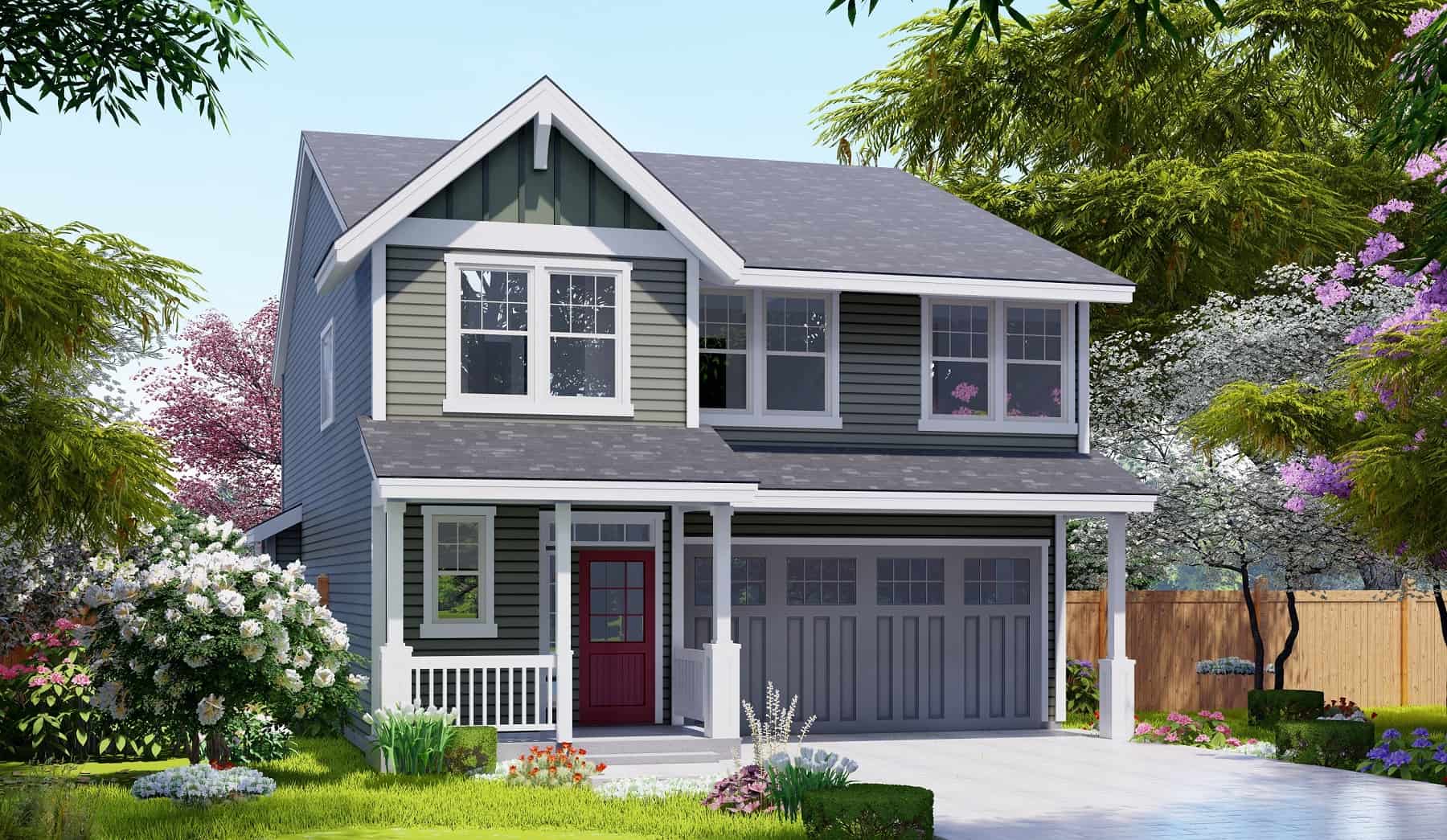 Front elevation of Craftsman home (ThePlanCollection: House Plan #171-1297)