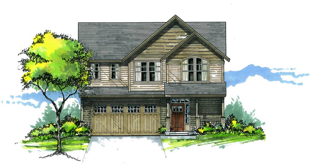 Front elevation of Craftsman home (ThePlanCollection: House Plan #171-1301)