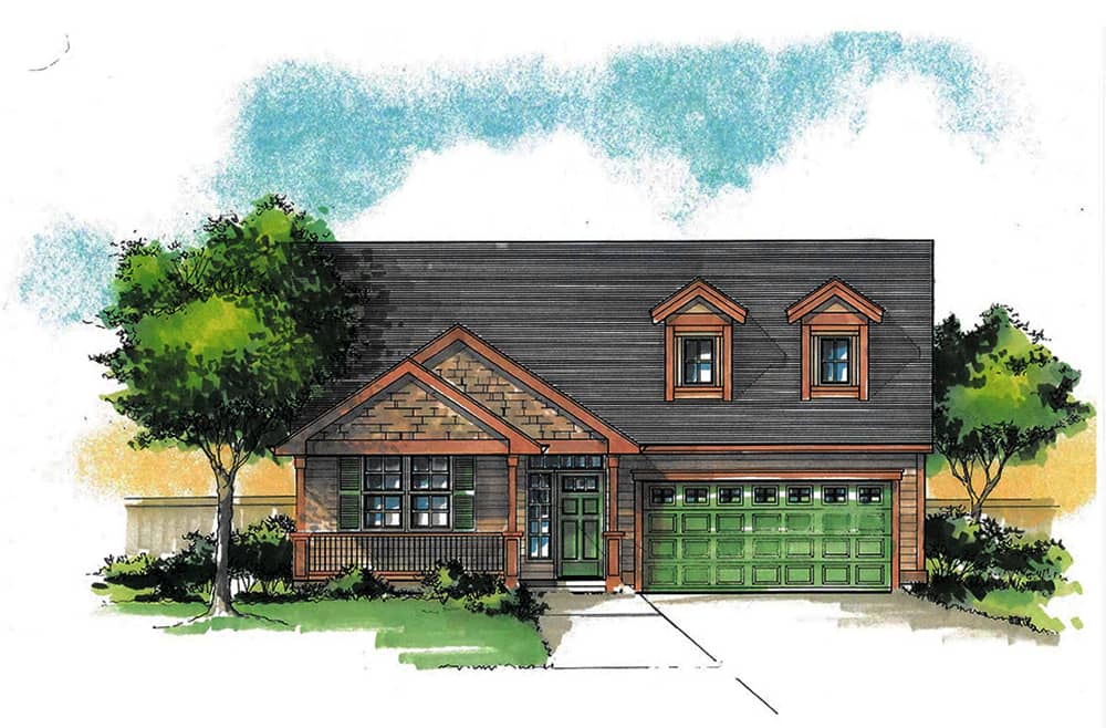 Front elevation of Craftsman home (ThePlanCollection: House Plan #171-1304)