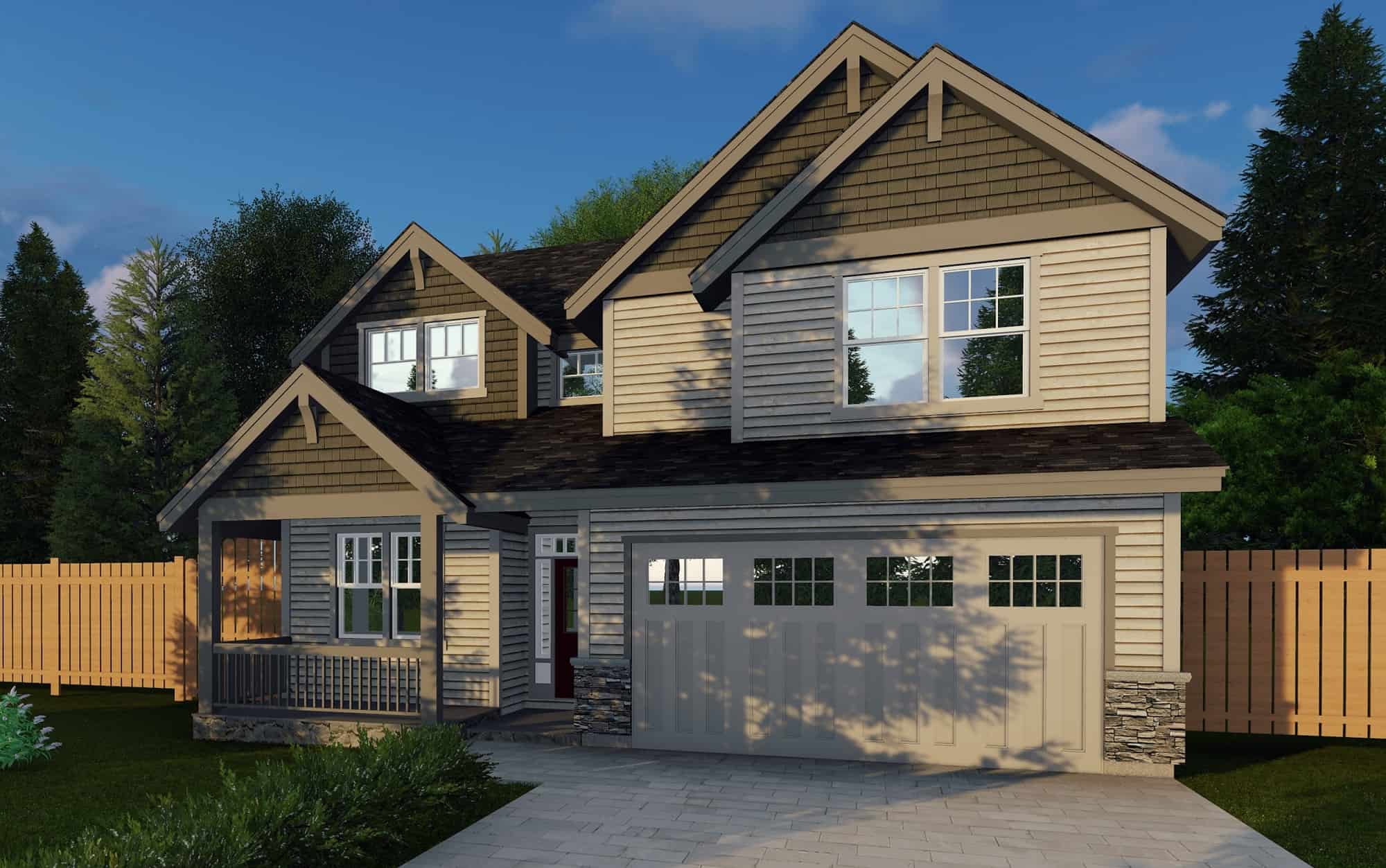 Front elevation of Craftsman home (ThePlanCollection: House Plan #171-1317)