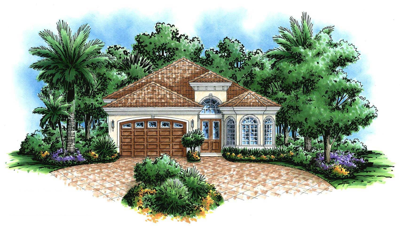 This image is a colored rendering of these Mediterranean Homeplans.