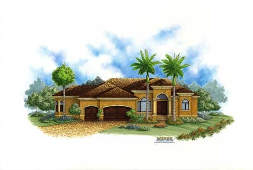 Mediterranean plans color front elevation.