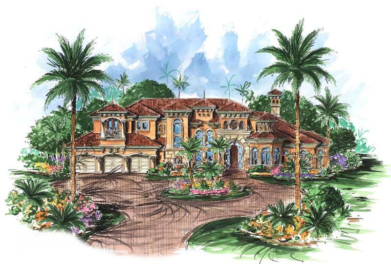 Front elevation of Mediterranean home (ThePlanCollection: House Plan #175-1040)