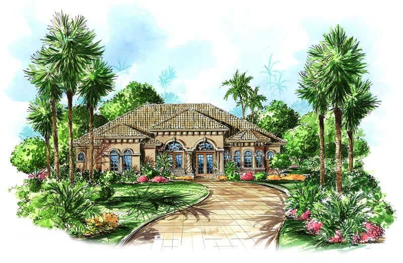 Front elevation of Mediterranean home (ThePlanCollection: House Plan #175-1044)