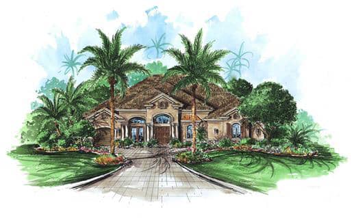 Mediterranean Home Plans color rendering.