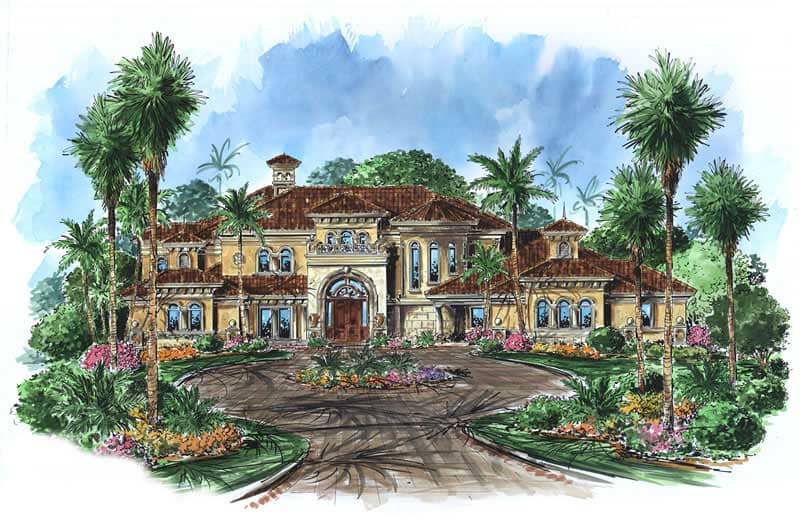 Luxury House Plans Color Rendering.