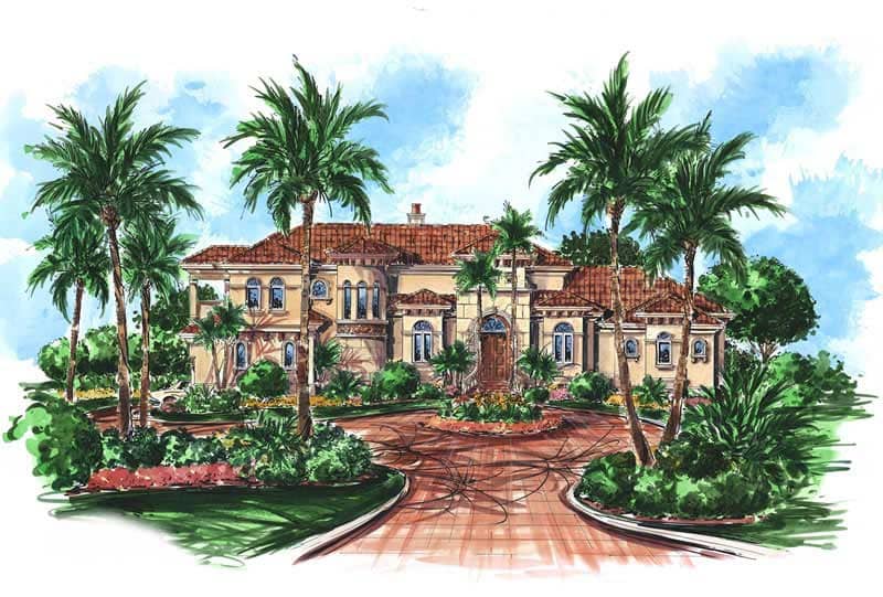 Mediterranean Plans "GARDENIA HOUSE PLAN" color front elevation.