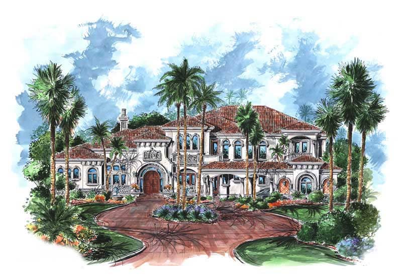 Front elevation of Luxury home (ThePlanCollection: House Plan #175-1065)