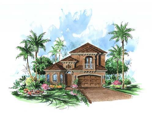 Mediterranean House Plans color elevation.