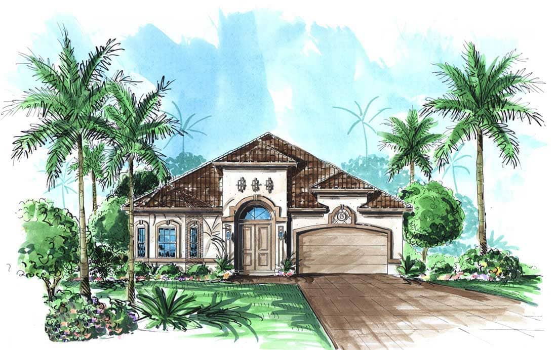 Mediterranean House Plans color front elevation.