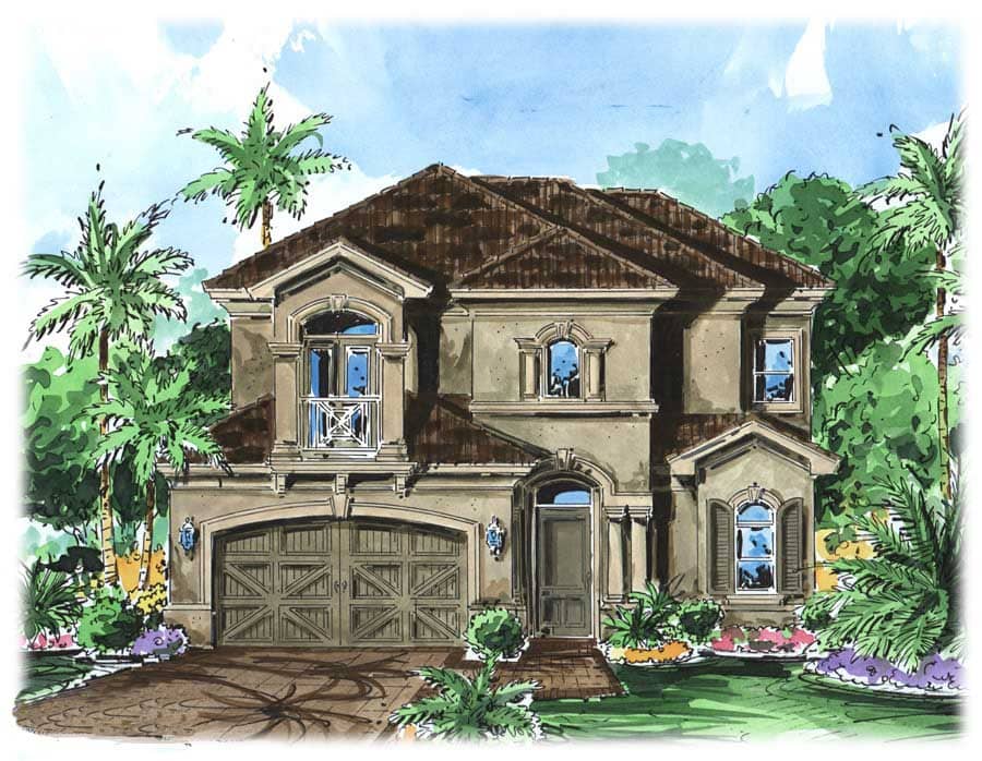 Mediterranean house plans color rendering.