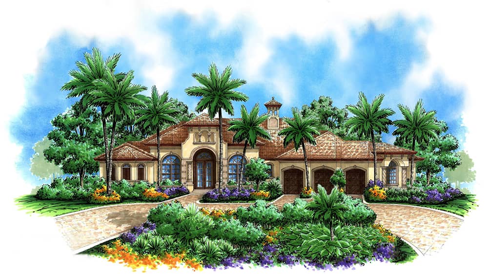 Front elevation of Mediterranean home (ThePlanCollection: House Plan #175-1147)