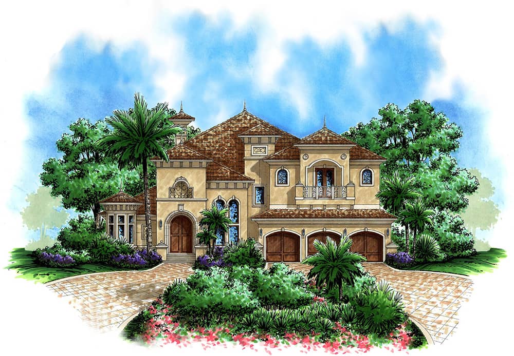 Front elevation of Mediterranean home (ThePlanCollection: House Plan #175-1162)