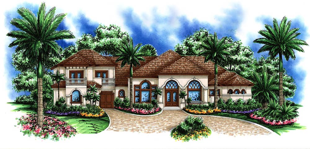 Front elevation of Mediterranean home (ThePlanCollection: House Plan #175-1164)