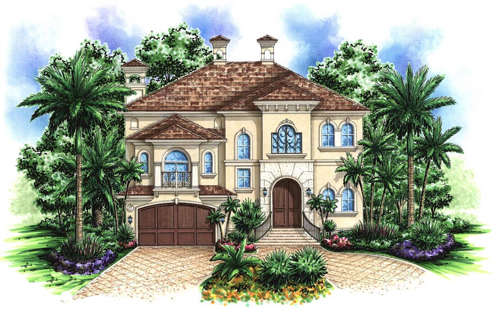 Front elevation of Mediterranean home (ThePlanCollection: House Plan #175-1167)