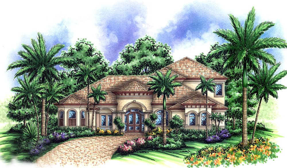 Front elevation of Mediterranean home (ThePlanCollection: House Plan #175-1168)