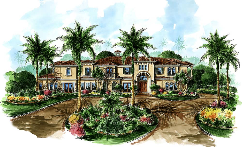 Front elevation of Mediterranean home (ThePlanCollection: House Plan #175-1174)