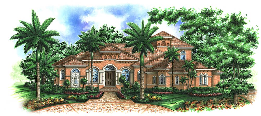 Front elevation of Mediterranean home (ThePlanCollection: House Plan #175-1175)