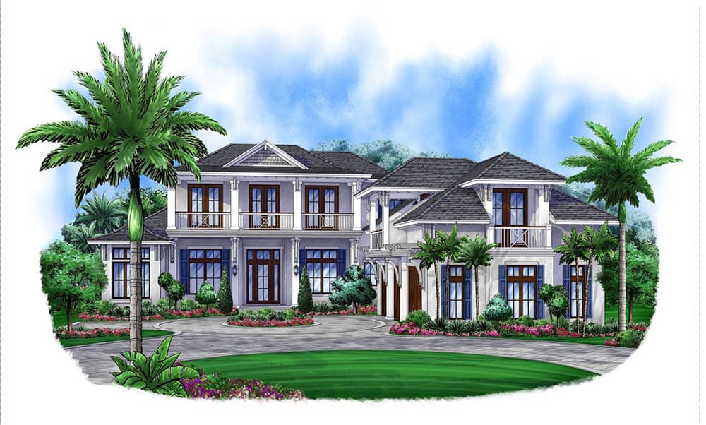 Front elevation of Florida Style home (ThePlanCollection: House Plan #175-1180)
