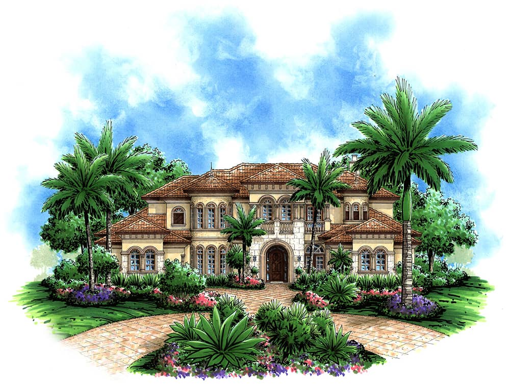 Front elevation of Mediterranean home (ThePlanCollection: House Plan #175-1183)