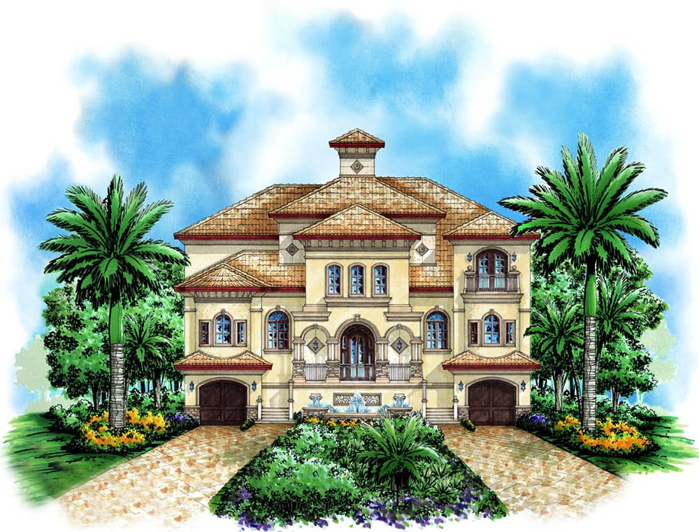 Front elevation of Mediterranean home (ThePlanCollection: House Plan #175-1191)