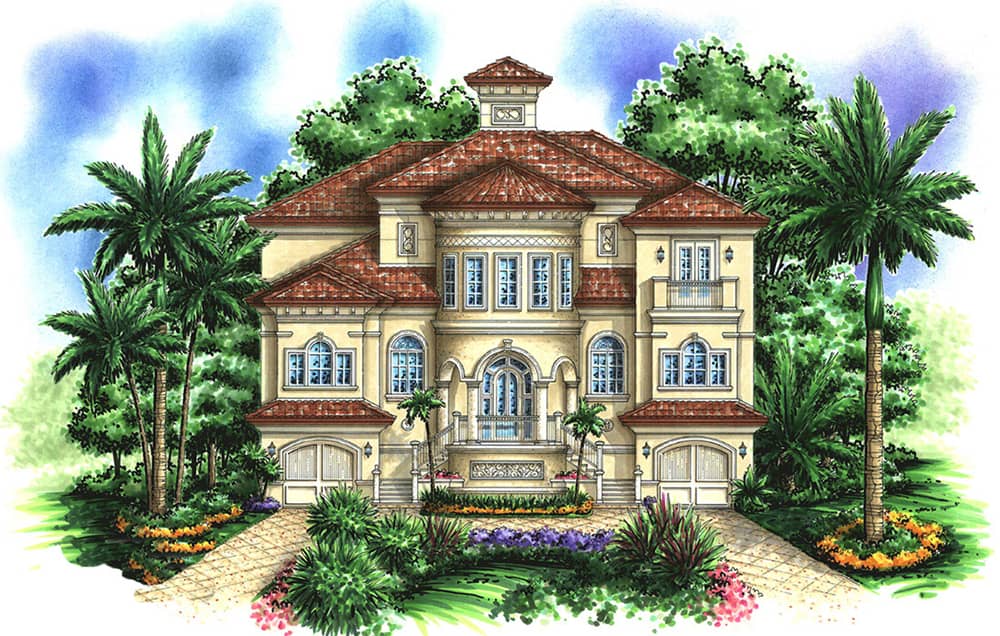 Front elevation of Mediterranean home (ThePlanCollection: House Plan #175-1192)