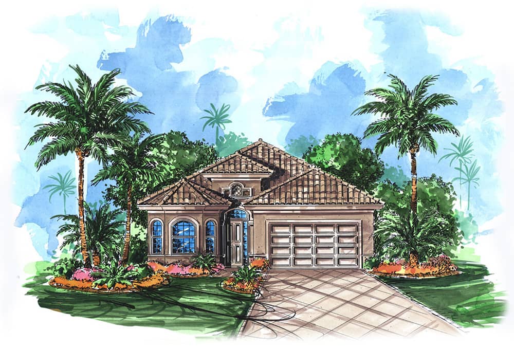 Front elevation of Mediterranean home (ThePlanCollection: House Plan #175-1199)