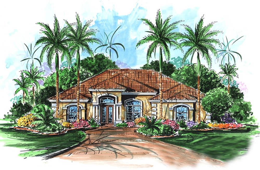 Front elevation of Mediterranean home (ThePlanCollection: House Plan #175-1205)