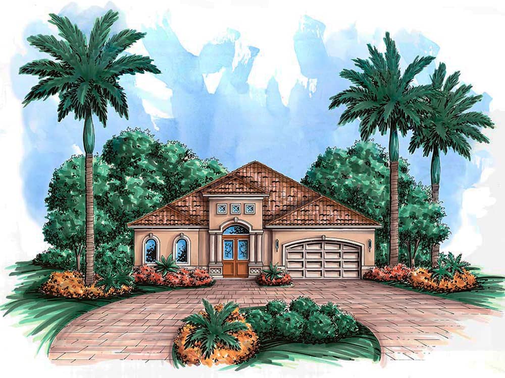 Front elevation of Mediterranean home (ThePlanCollection: House Plan #175-1206)