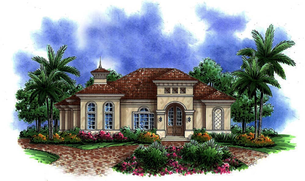 Front elevation of Mediterranean home (ThePlanCollection: House Plan #175-1210)