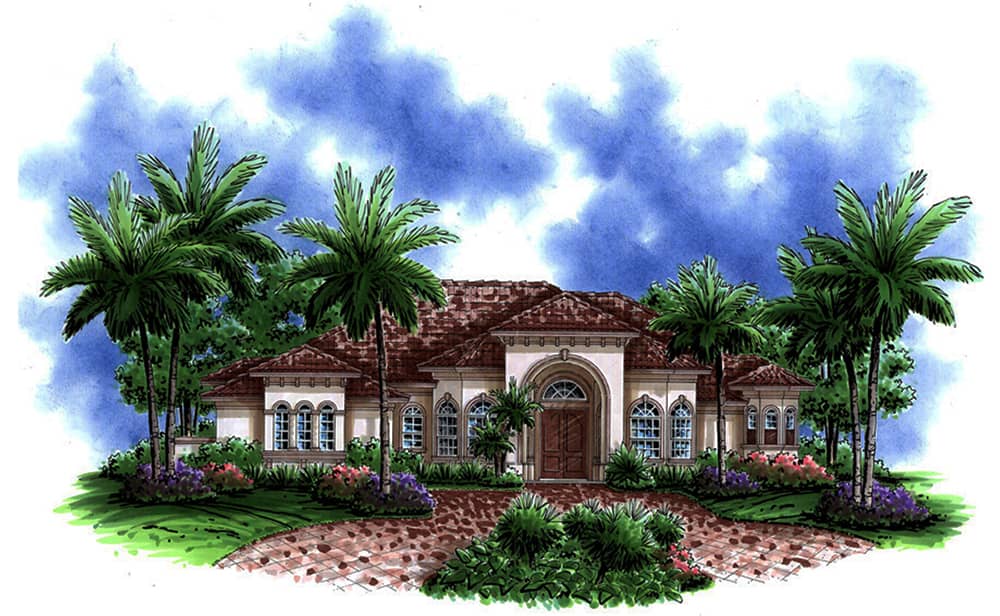 Front elevation of Mediterranean home (ThePlanCollection: House Plan #175-1215)